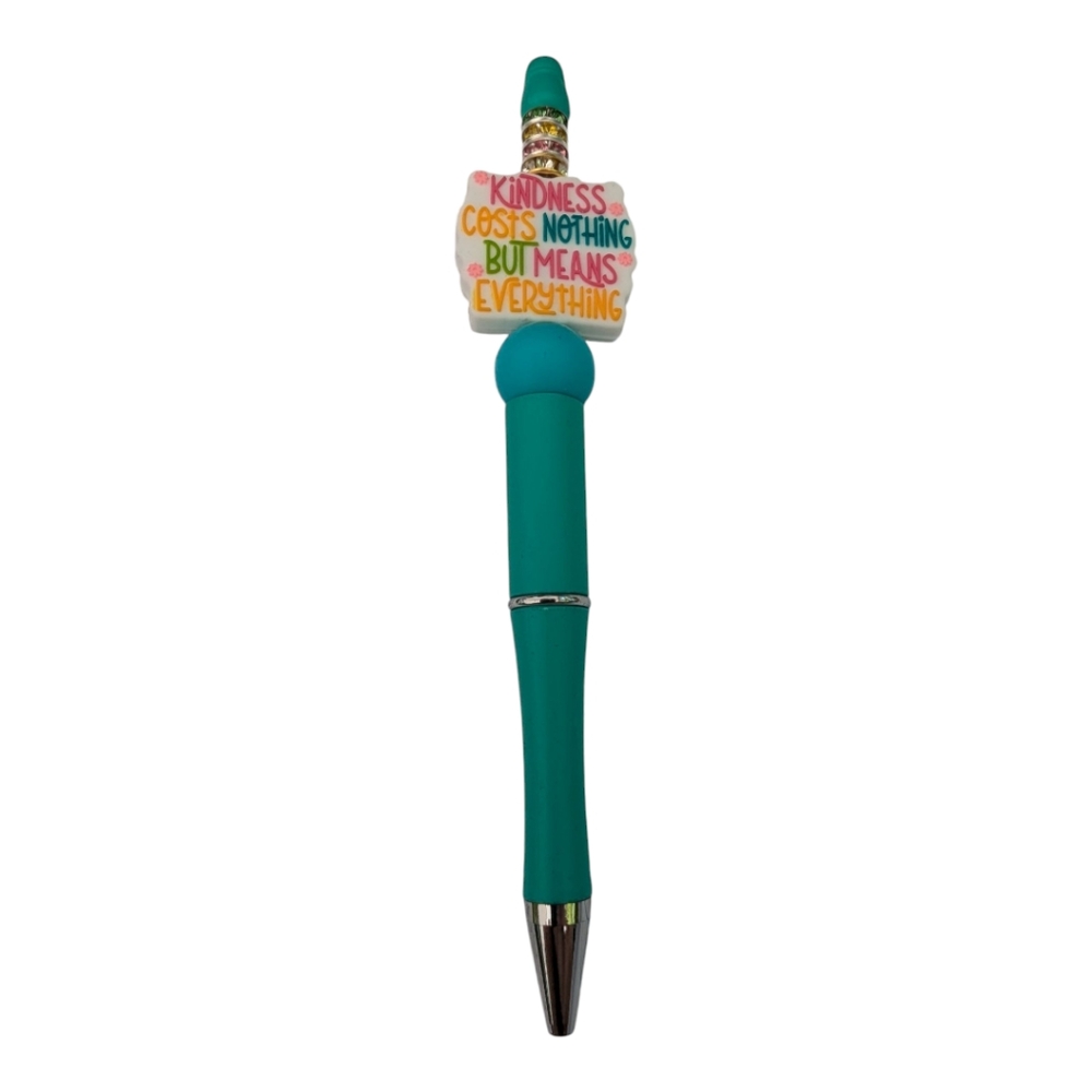 Hand Crafted Teal Twist Pen with Inspirational Kind Quote bead charm NEW  H-026